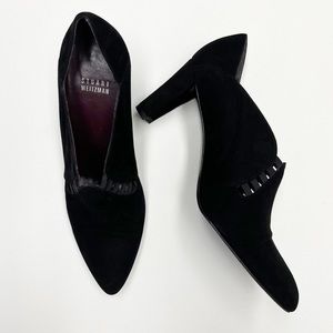 Stuart Weitzman Lawyer Scalloped Suede Cutout Pump Black 9